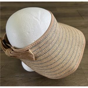 Magid Hat Adjustable Headband Beach Sun Visor Floppy Brim Woven Natural Paper
